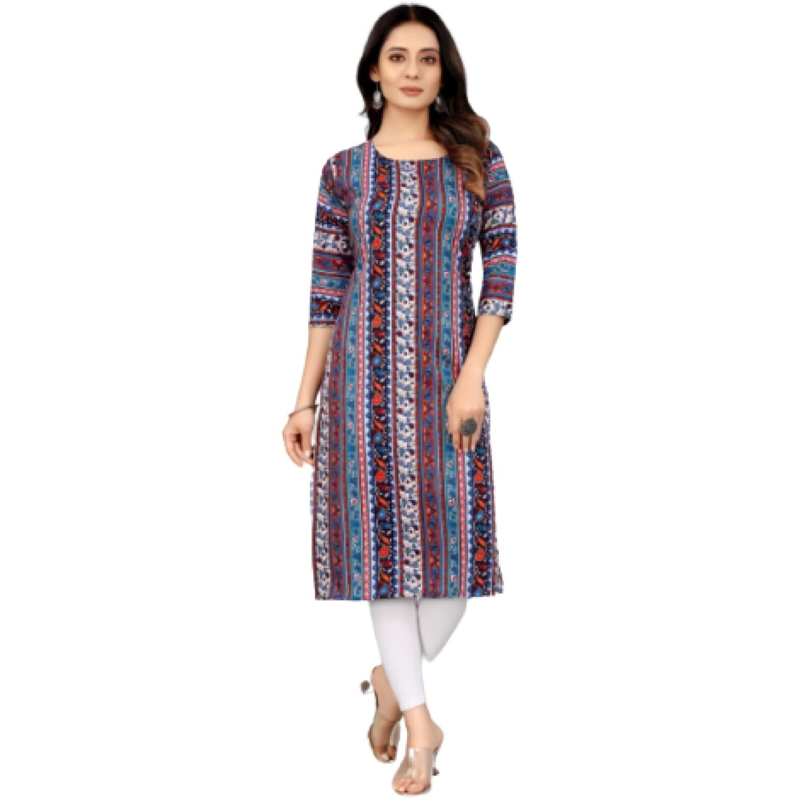 Patlani Women's Cotton Blend Printed Straight Kurta Multi-Aline-S Multicolour