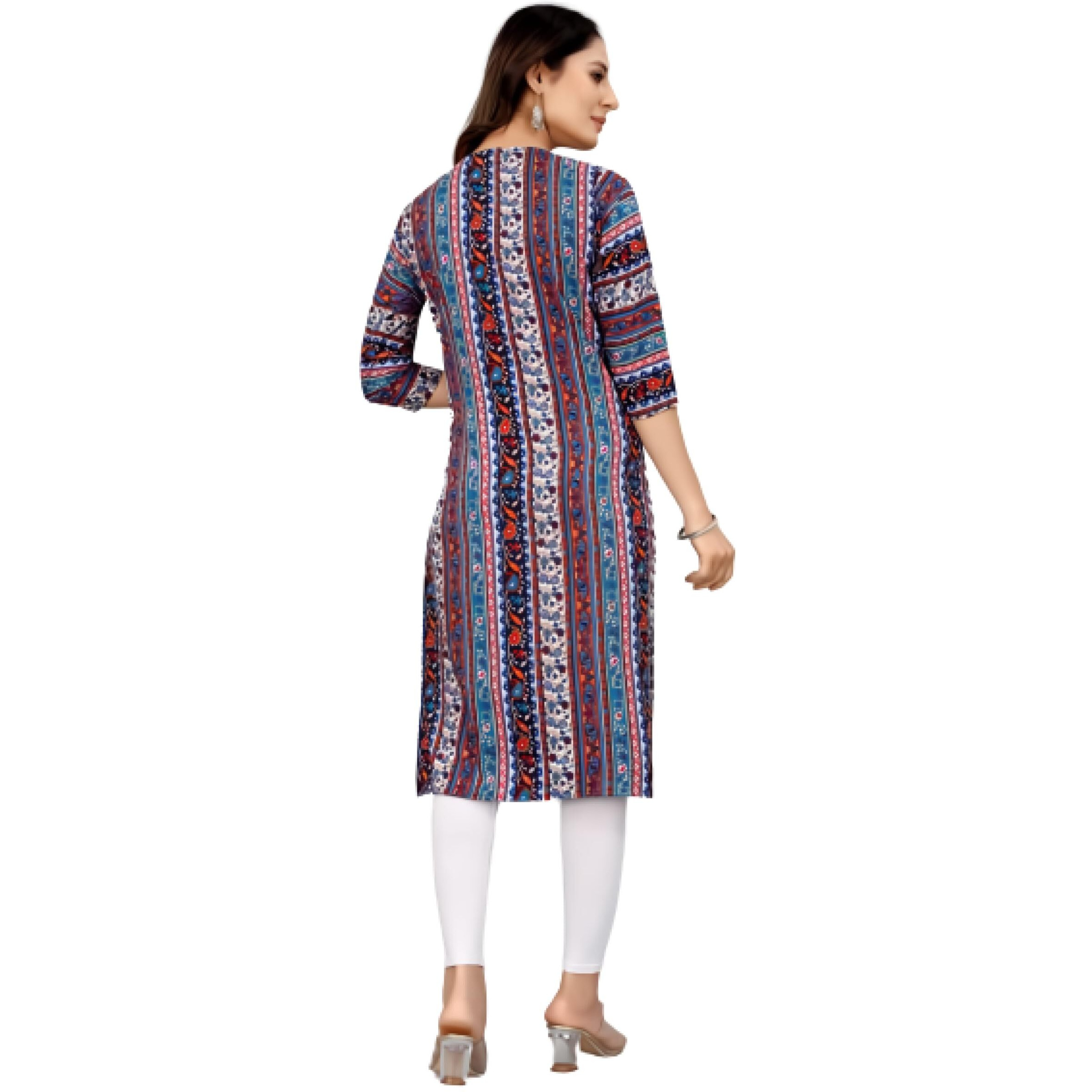 Patlani Women's Cotton Blend Printed Straight Kurta Multi-Aline-S Multicolour