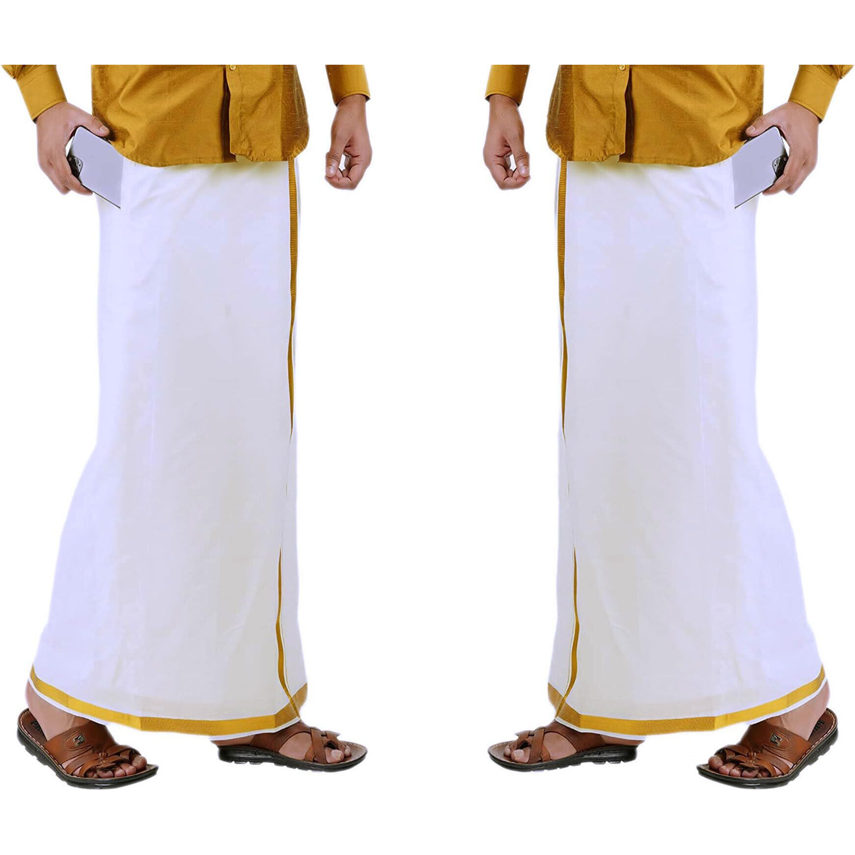 Prakasam Cotton Fine Quallity (Flexi) Adjustable 2 Way Pocket (Right/Left) Stitched White Solid Men Dhoti