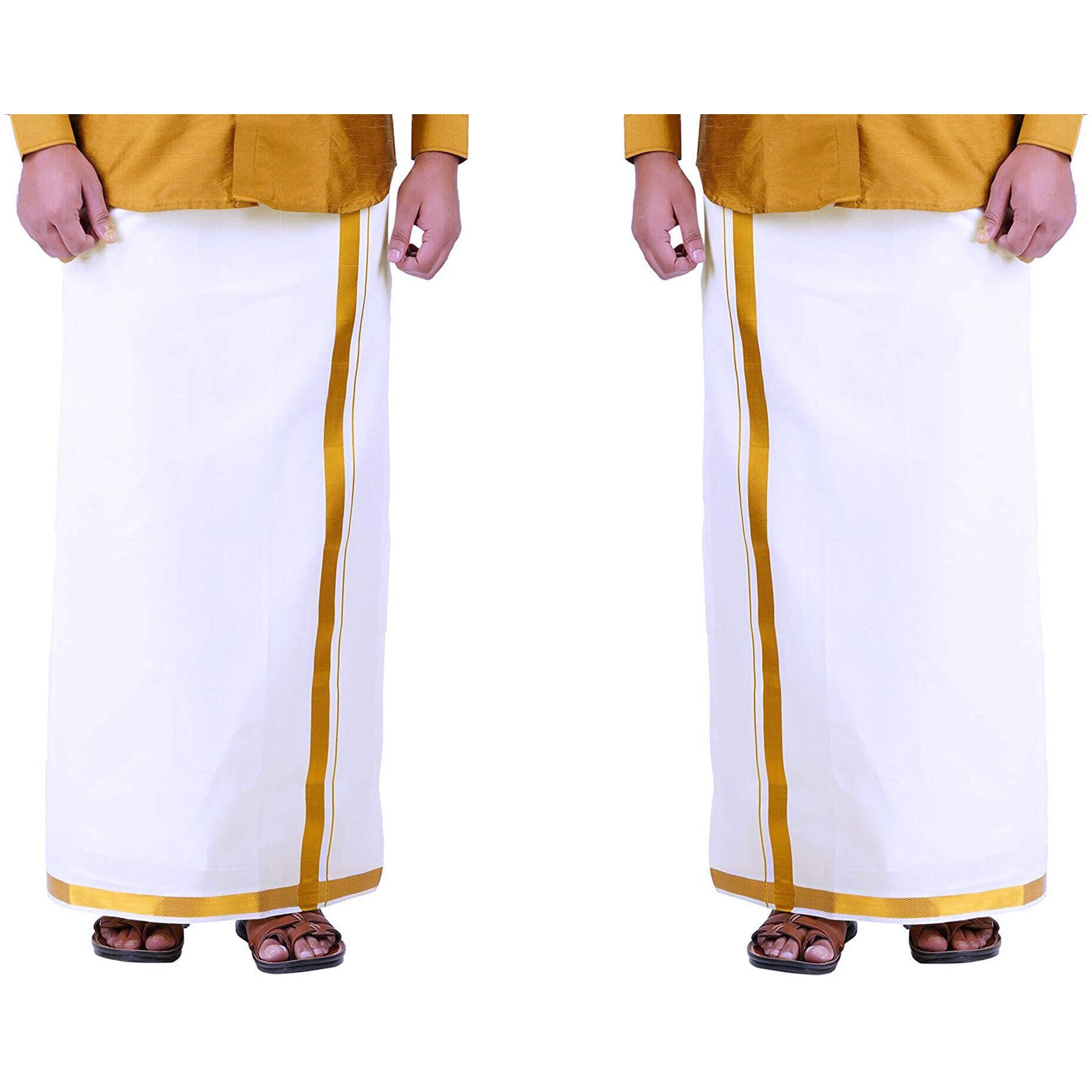Prakasam Cotton Fine Quallity (Flexi) Adjustable 2 Way Pocket (Right/Left) Stitched White Solid Men Dhoti
