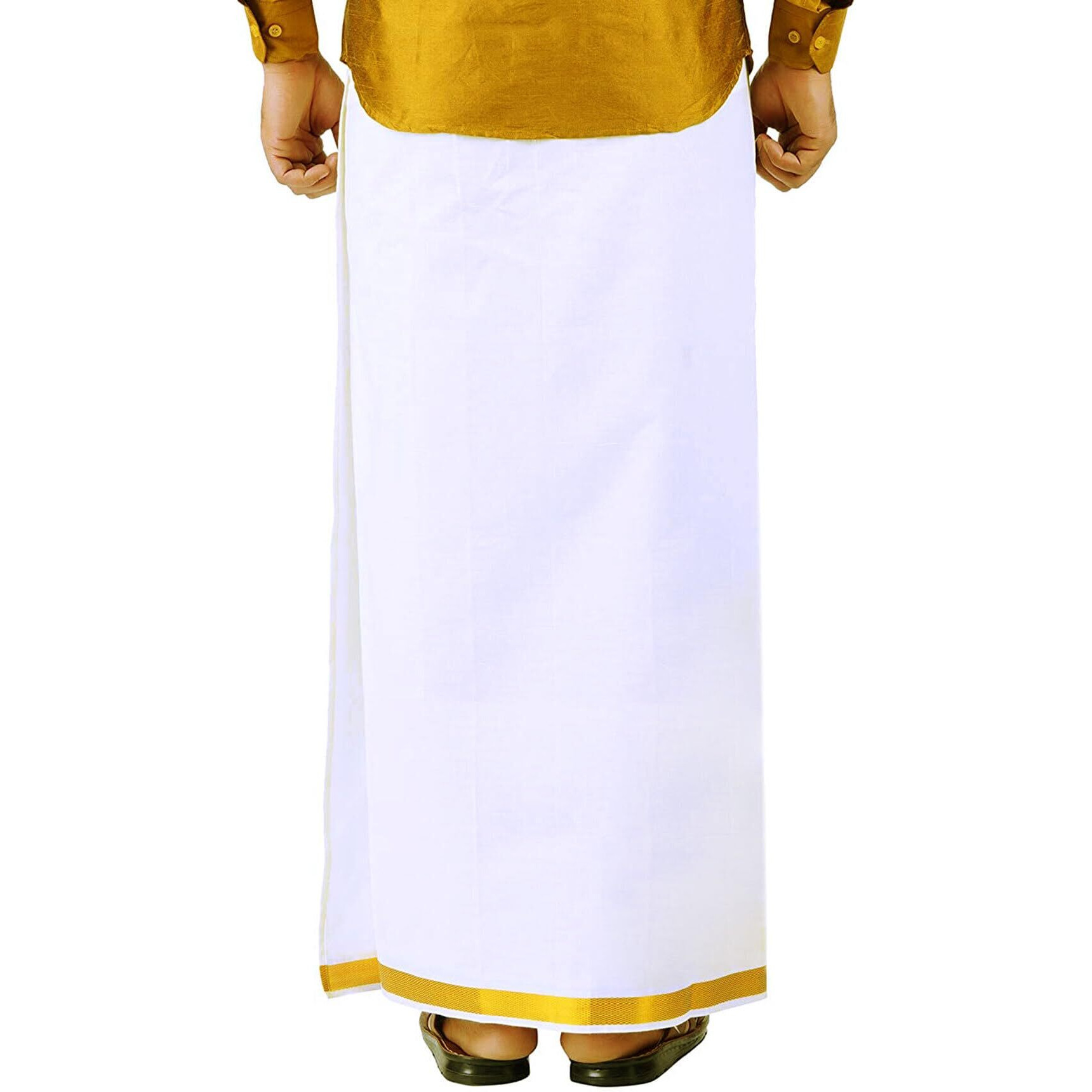 Prakasam Cotton Fine Quallity (Flexi) Adjustable 2 Way Pocket (Right/Left) Stitched White Solid Men Dhoti