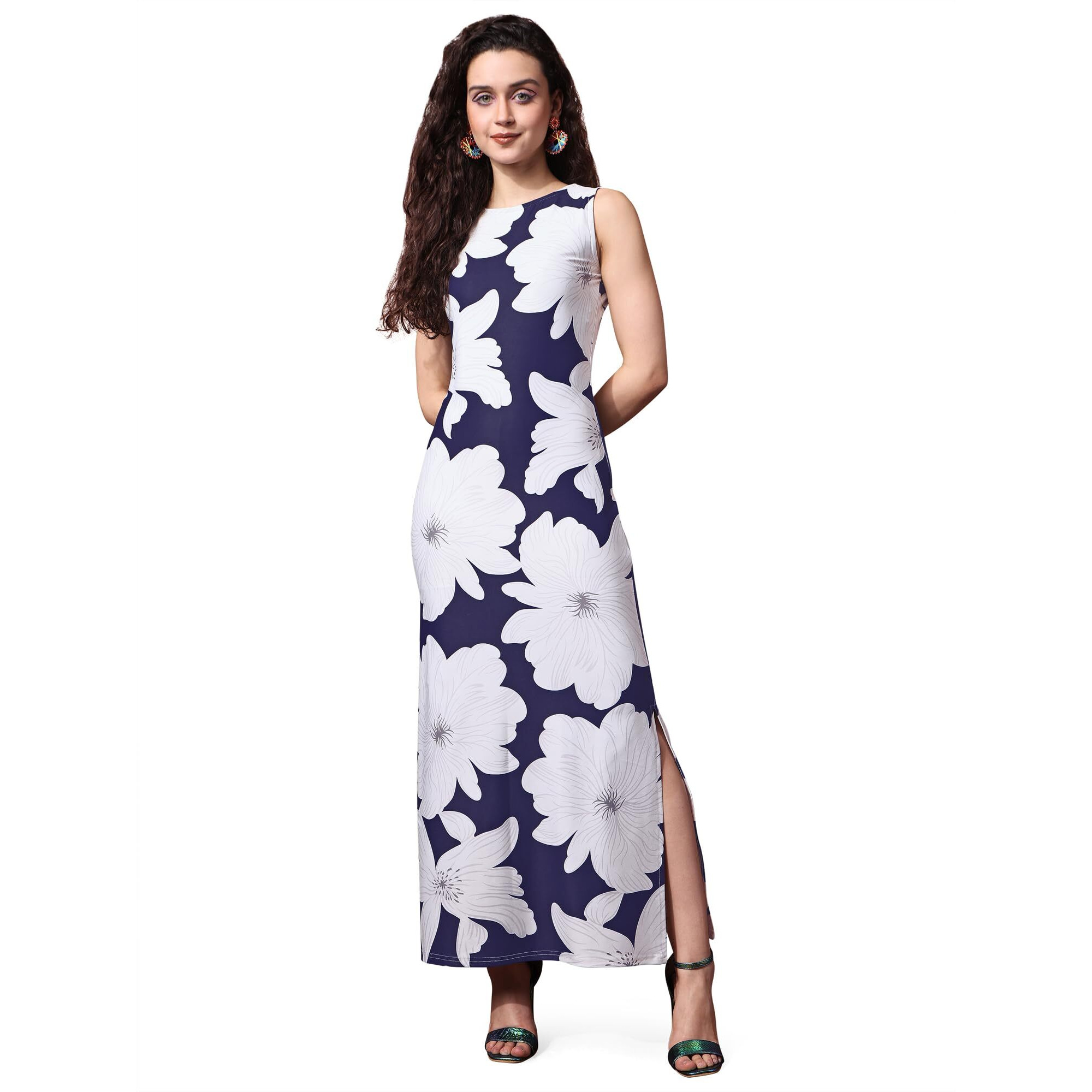 Purvaja Womens Bodycon Maxi Length Dress (Wini-107-Flax_Blue_X-Large)