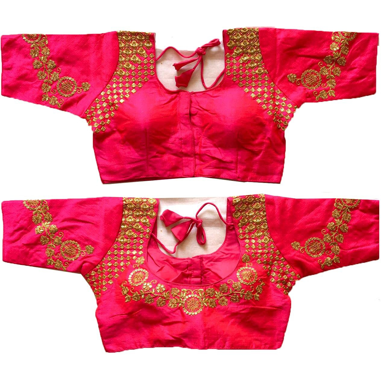 Pujia Mills Women's Phanotm Silk Floral Half Sleeve Saree Blouse (Akshara Blouse_Pink_38 Size)