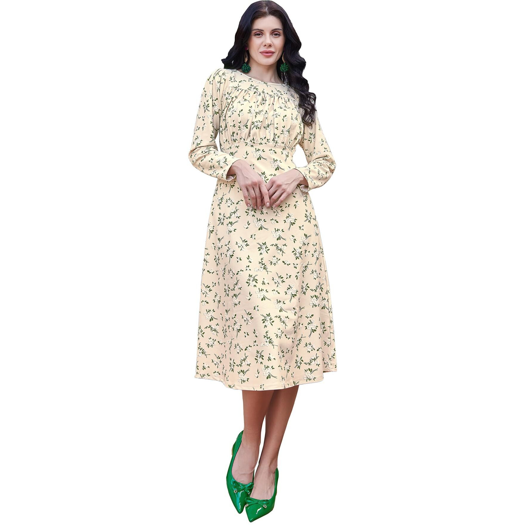 Purvaja Womens A-Line Midi Length Dress (Wini-010-Dusty_Green_Xx-Large)