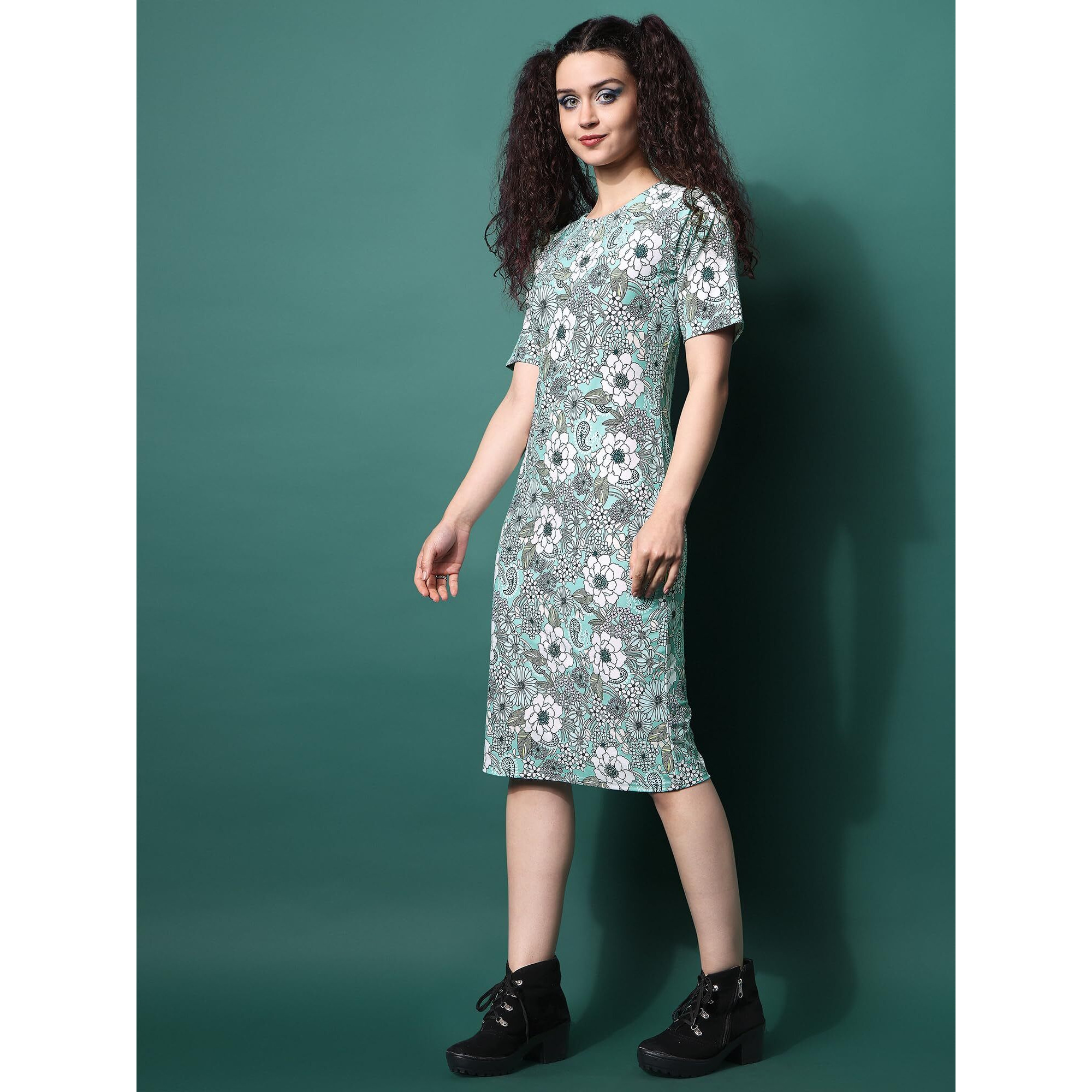 Purvaja Womens Bodycon Knee Length Dress (Wini-033-Peony_Green_Small)