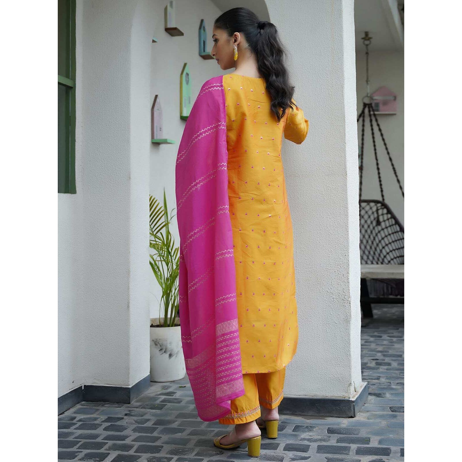 Sanisa Women's Silk Blend Embroidery And Jaquard Work Straight Kurta With Pant And Dupatta Set (164Kbd1763N-Xxl_Yellow2)