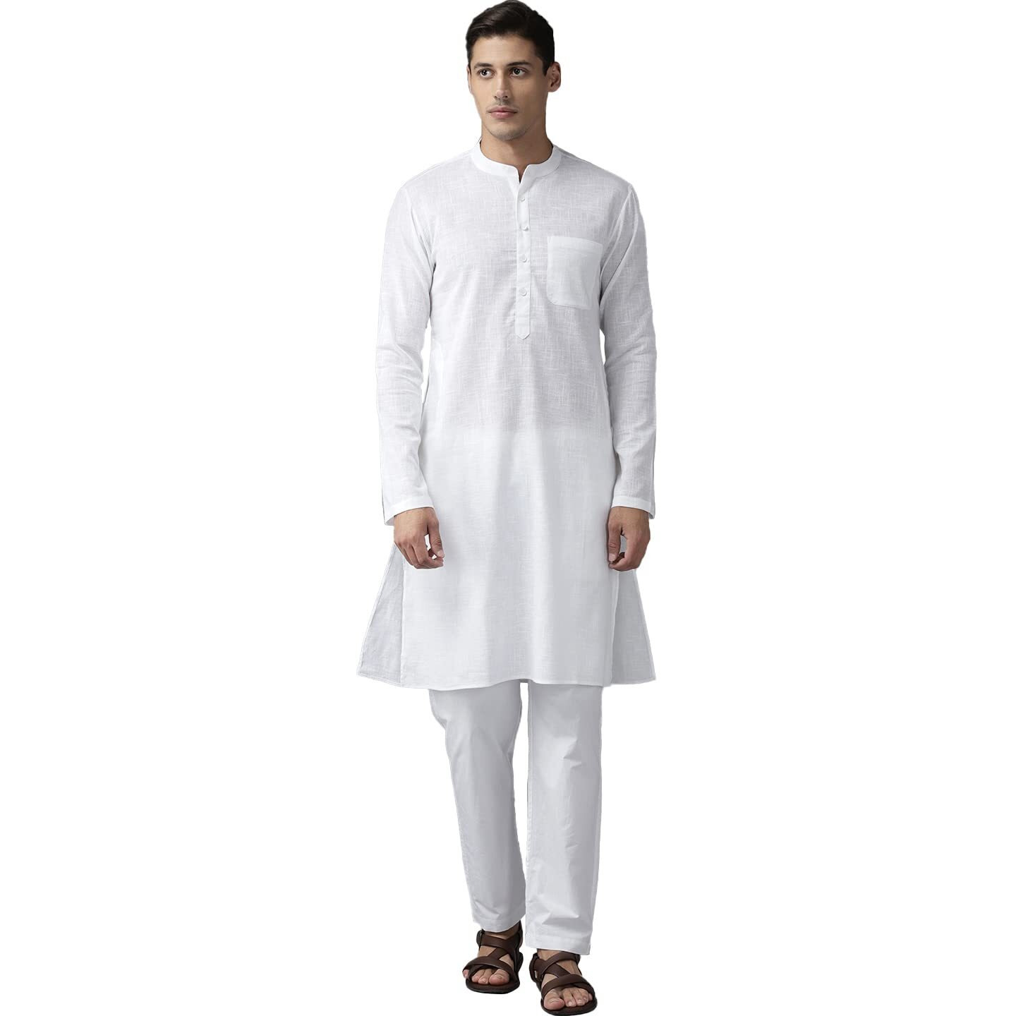 See Designs Men Cream Cotton Straight Kurta With Slub Effect With Pyjama - Sdkt100901M (M)