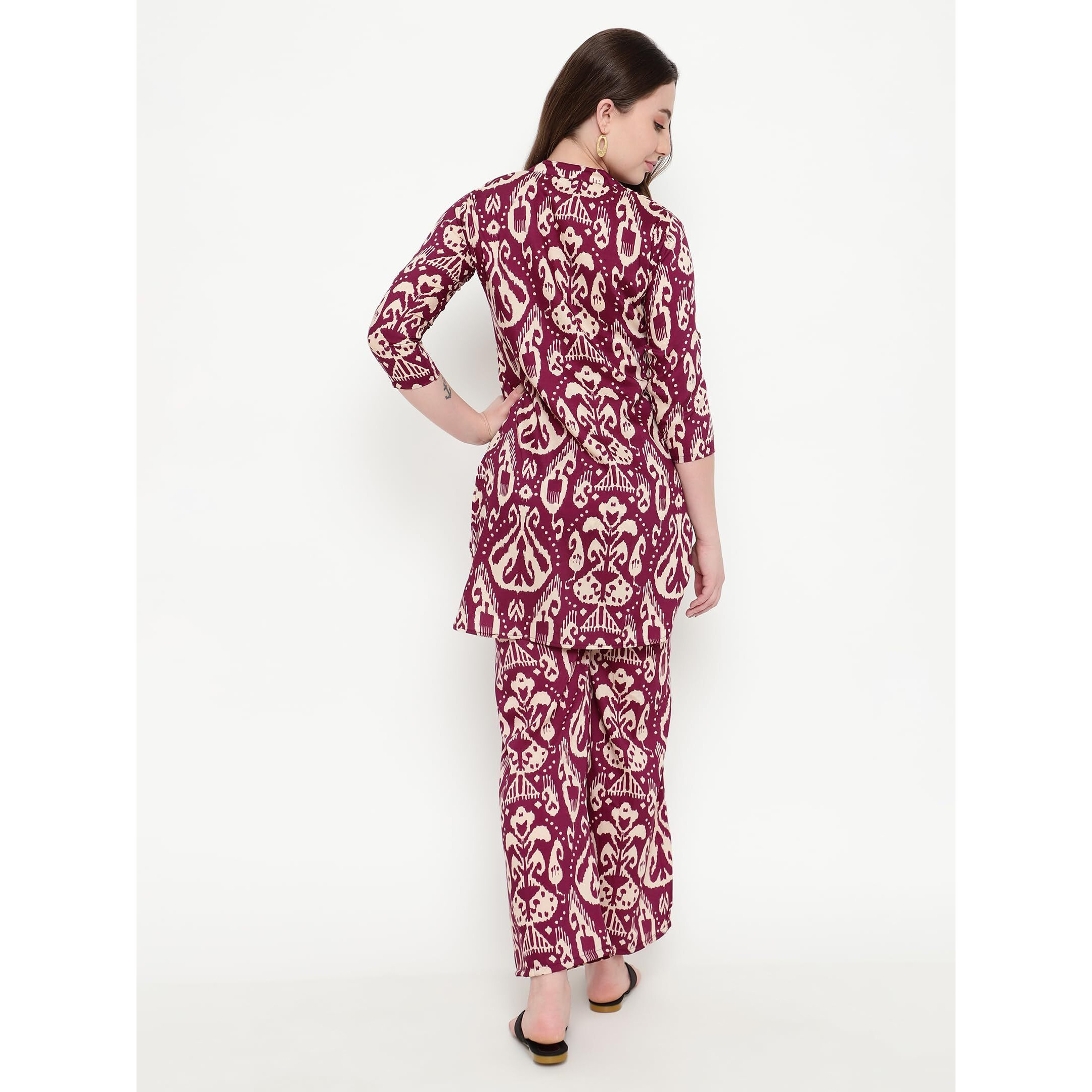 Shasmi Women's Dress Batik Magenta V-Neck Co-Ods Set For Women (Co-Ods 97 Batik Magenta M)