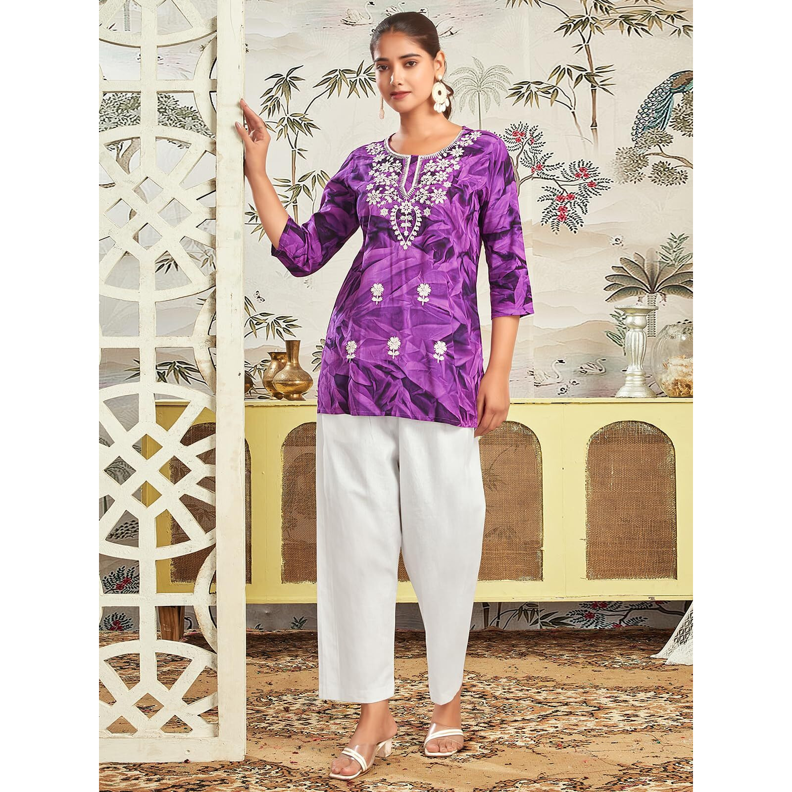 Sanisa Women's Rayon Chikankari Embroidery Short Straight Kurti (479K287N-Xxl_Purple6)