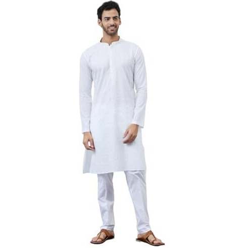 See Designs Men White Cotton Thread Work & Sequince Kurta Long Sleeves_Sdkt1426S