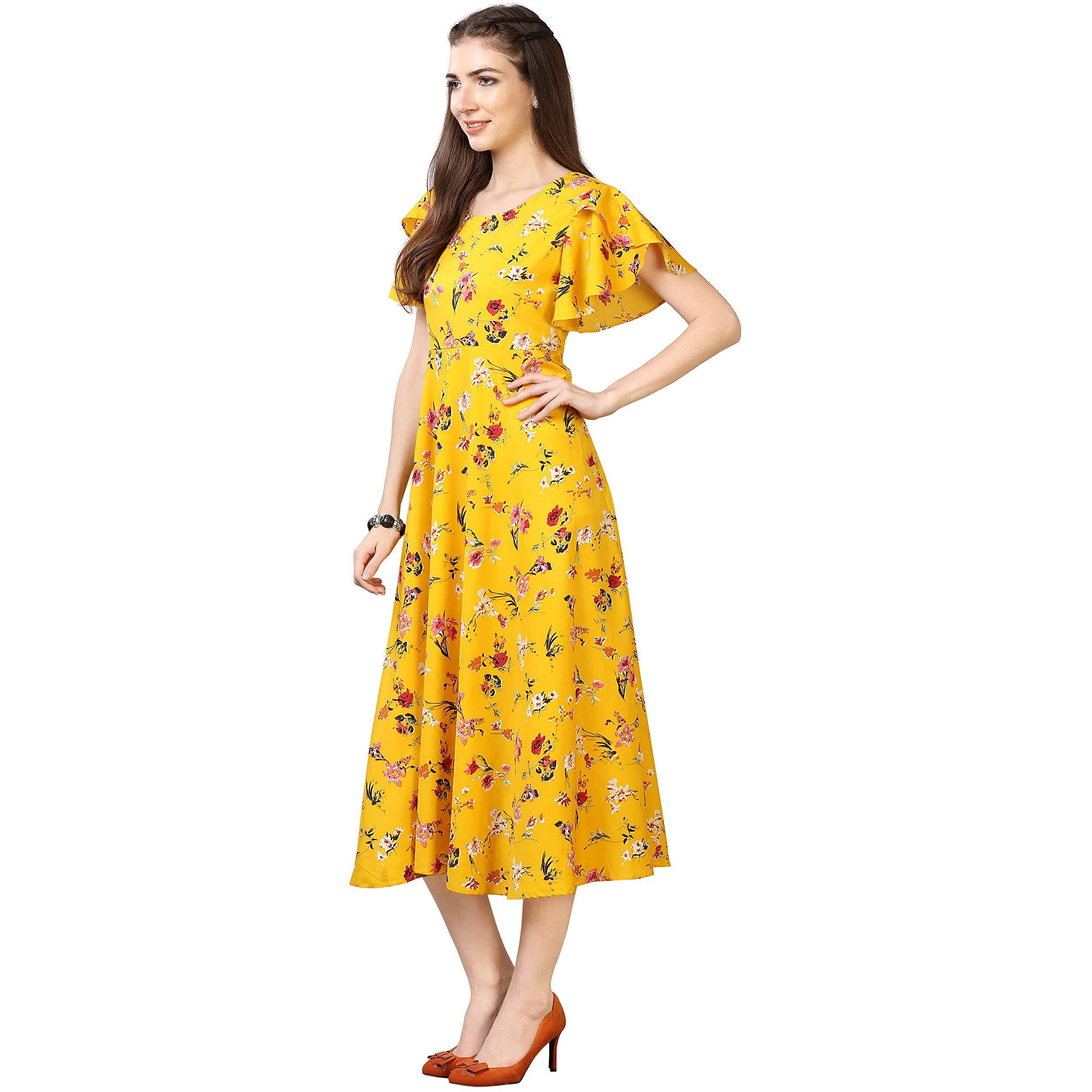 Oomph Women's Western & Fusion Wear Midi Dresses For Women, Beach, Yellow - Md53