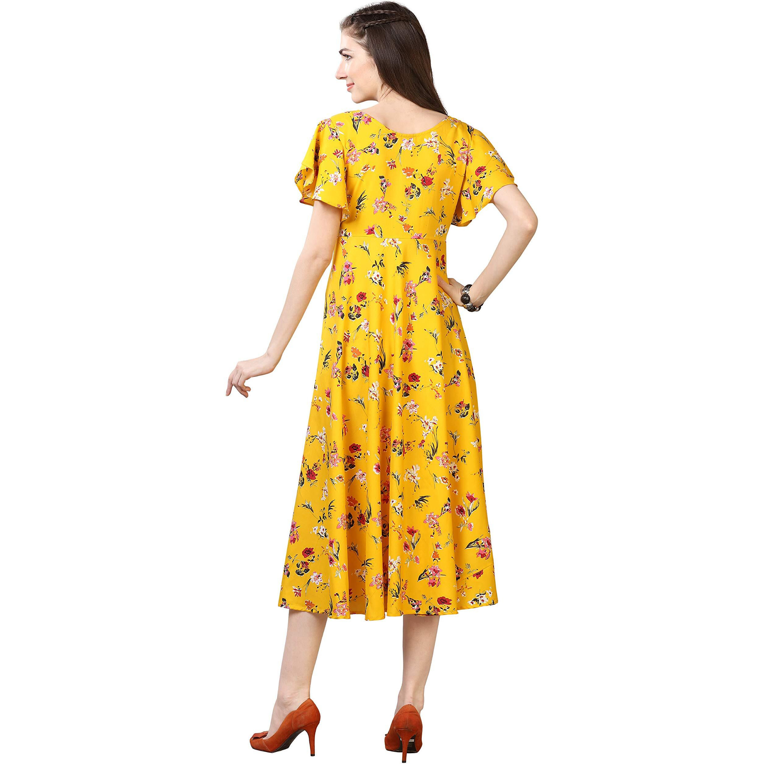 Oomph Women's Western & Fusion Wear Midi Dresses For Women, Beach, Yellow - Md53