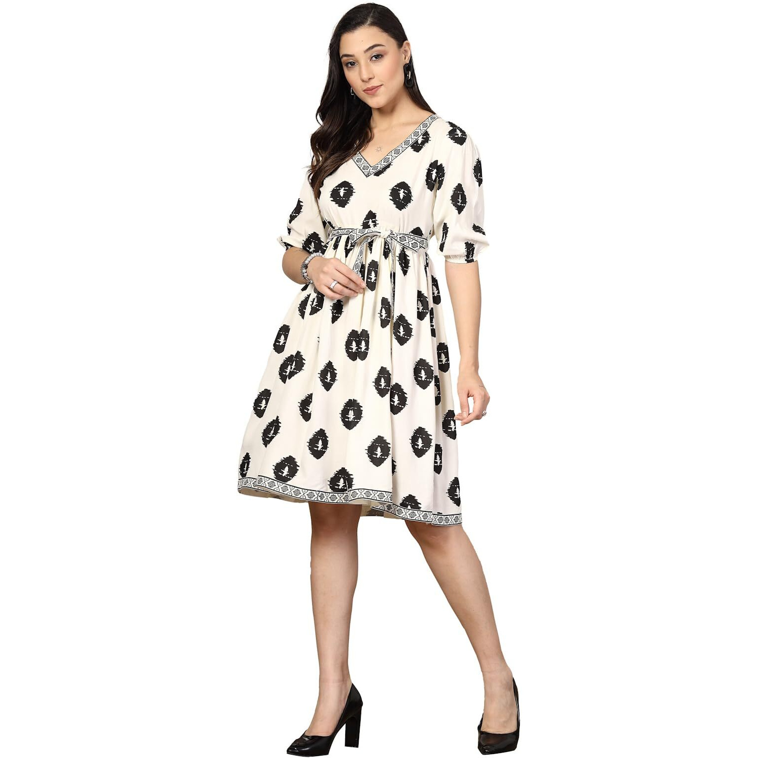 Stylum Women's Boho Printed Rayon Dress (Drsblackboho36_Black, S)