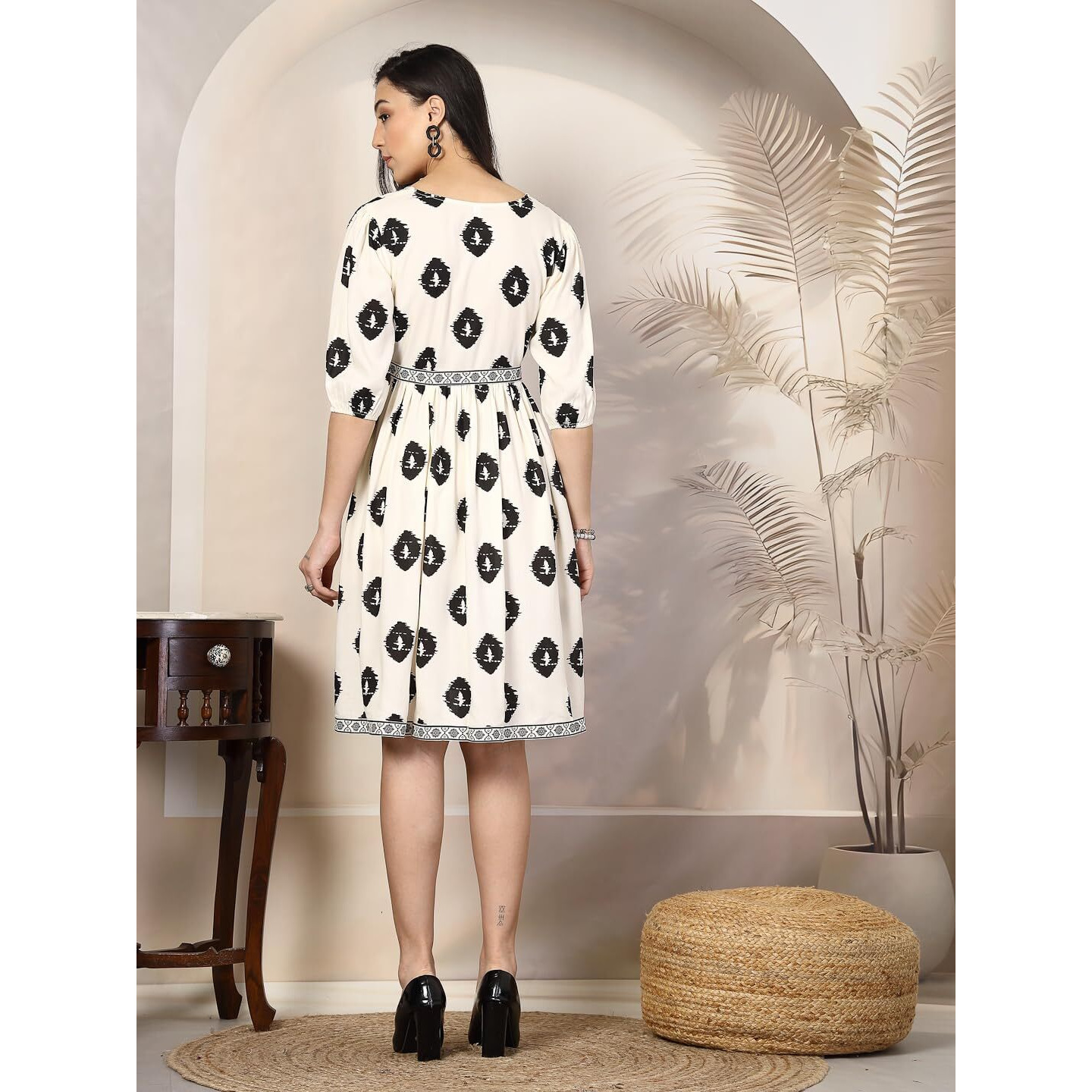 Stylum Women's Boho Printed Rayon Dress (Drsblackboho36_Black, S)