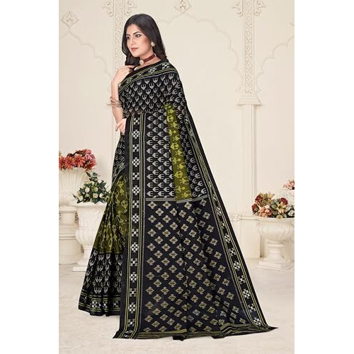 Tamaira Fashion Women's Warli Printed Sambalpuri Pure Cotton Mulmul Saree Without Blouse Piece(11481_Mehendi)