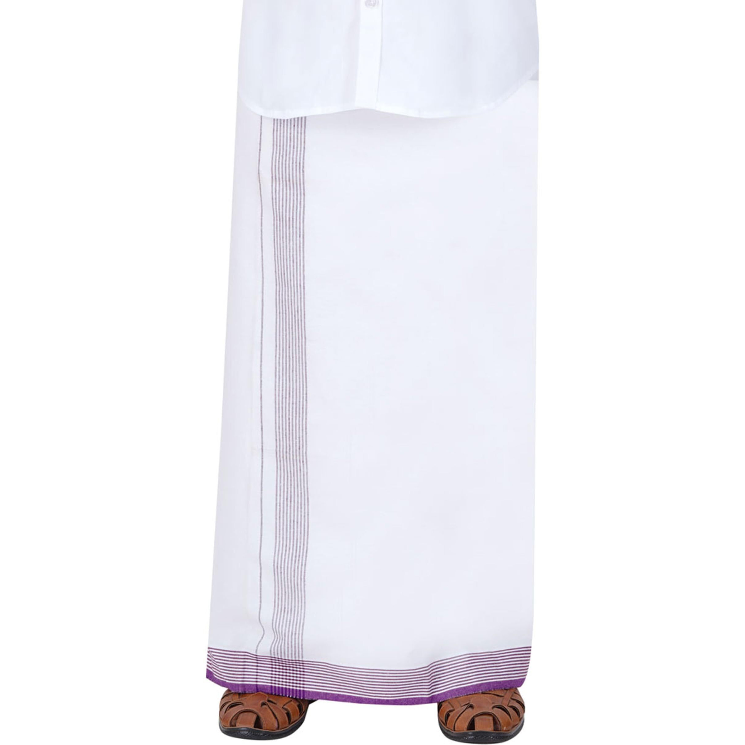 Prakasam Cotton Men's Thalapathi Striped Colour Border White (1.28X2.00Mtr) Dhoti