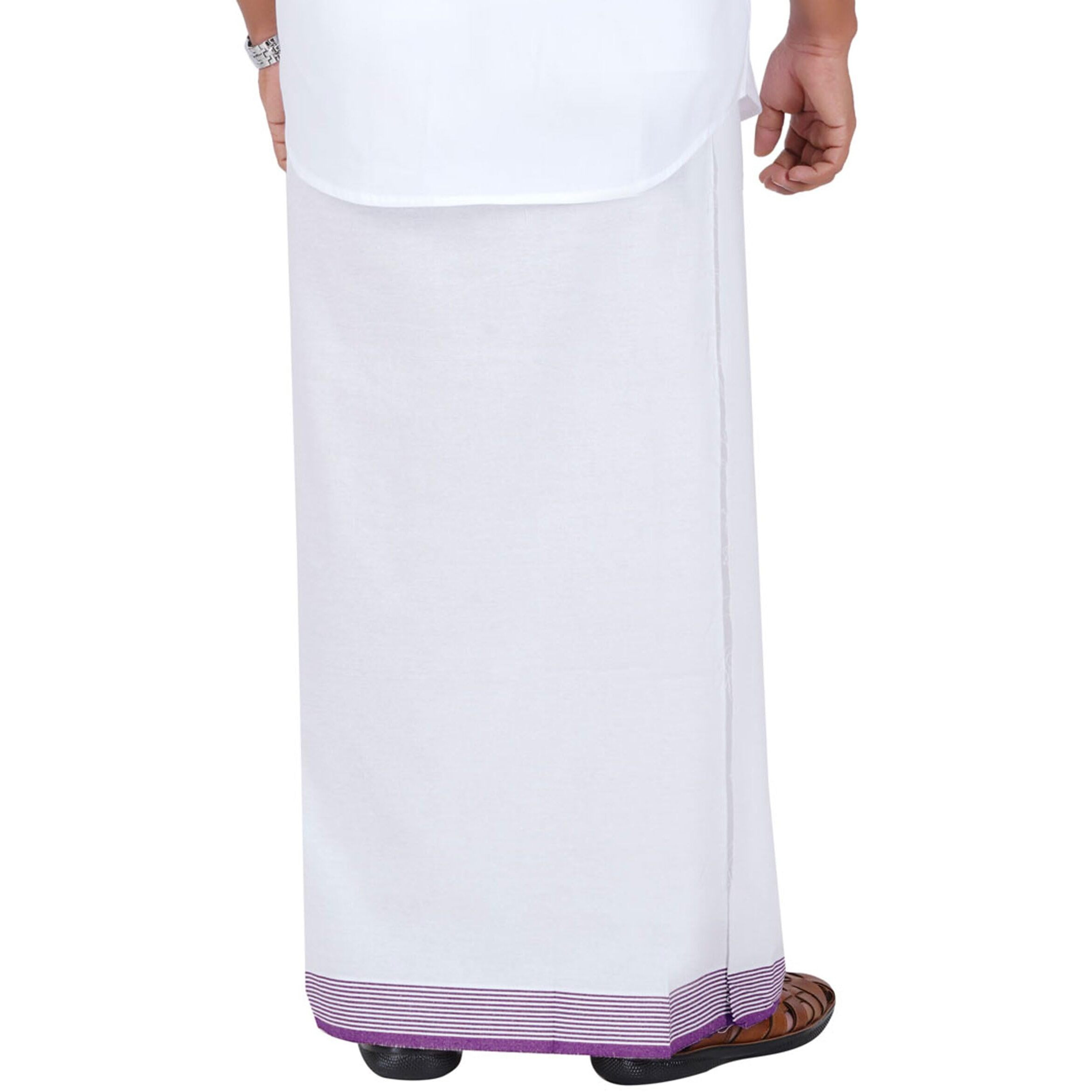 Prakasam Cotton Men's Thalapathi Striped Colour Border White (1.28X2.00Mtr) Dhoti