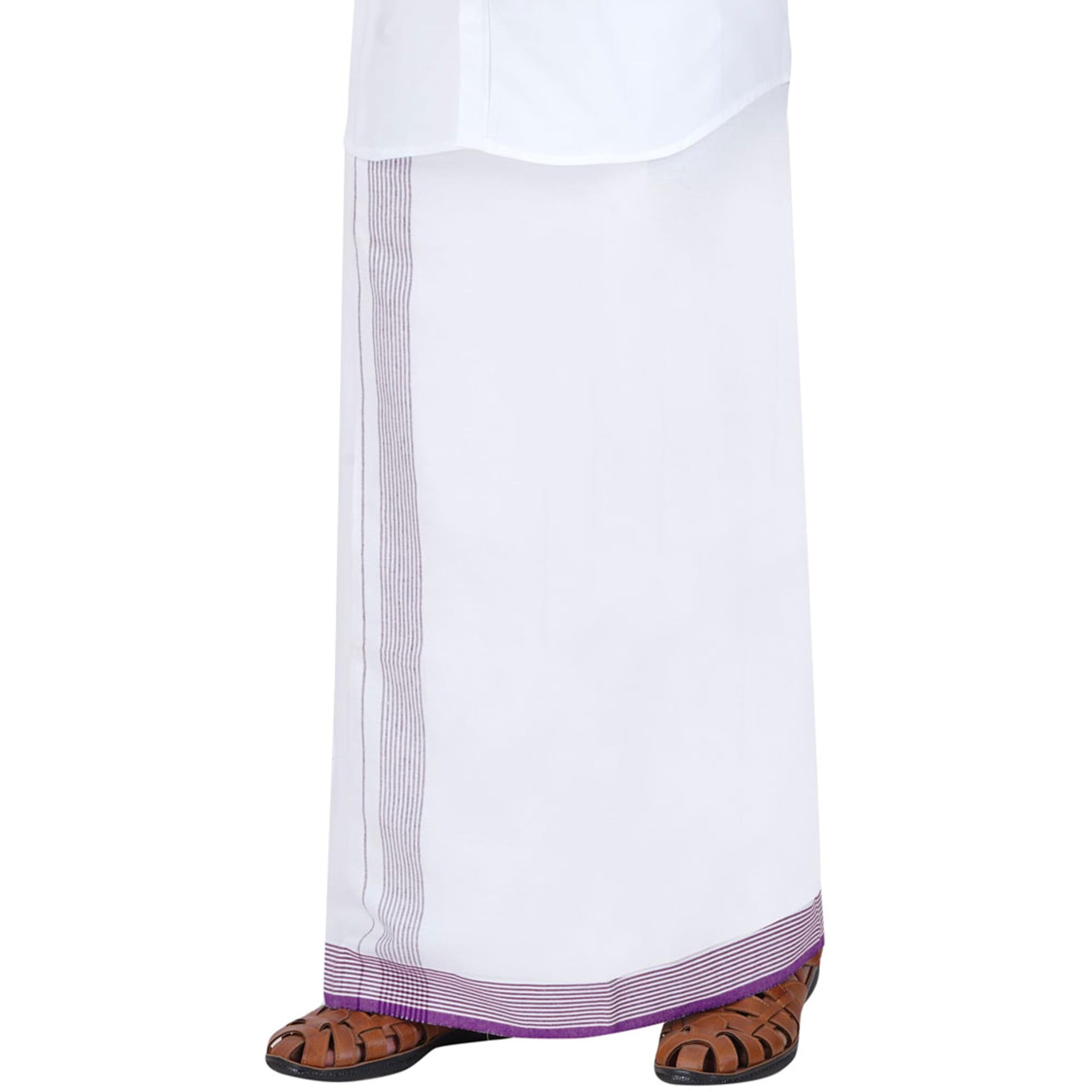 Prakasam Cotton Men's Thalapathi Striped Colour Border White (1.28X2.00Mtr) Dhoti