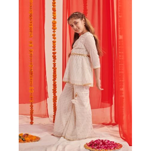 Pspeaches Girl's Georgette Sharara Set (Sha-Ambifoil-14-15Y_White