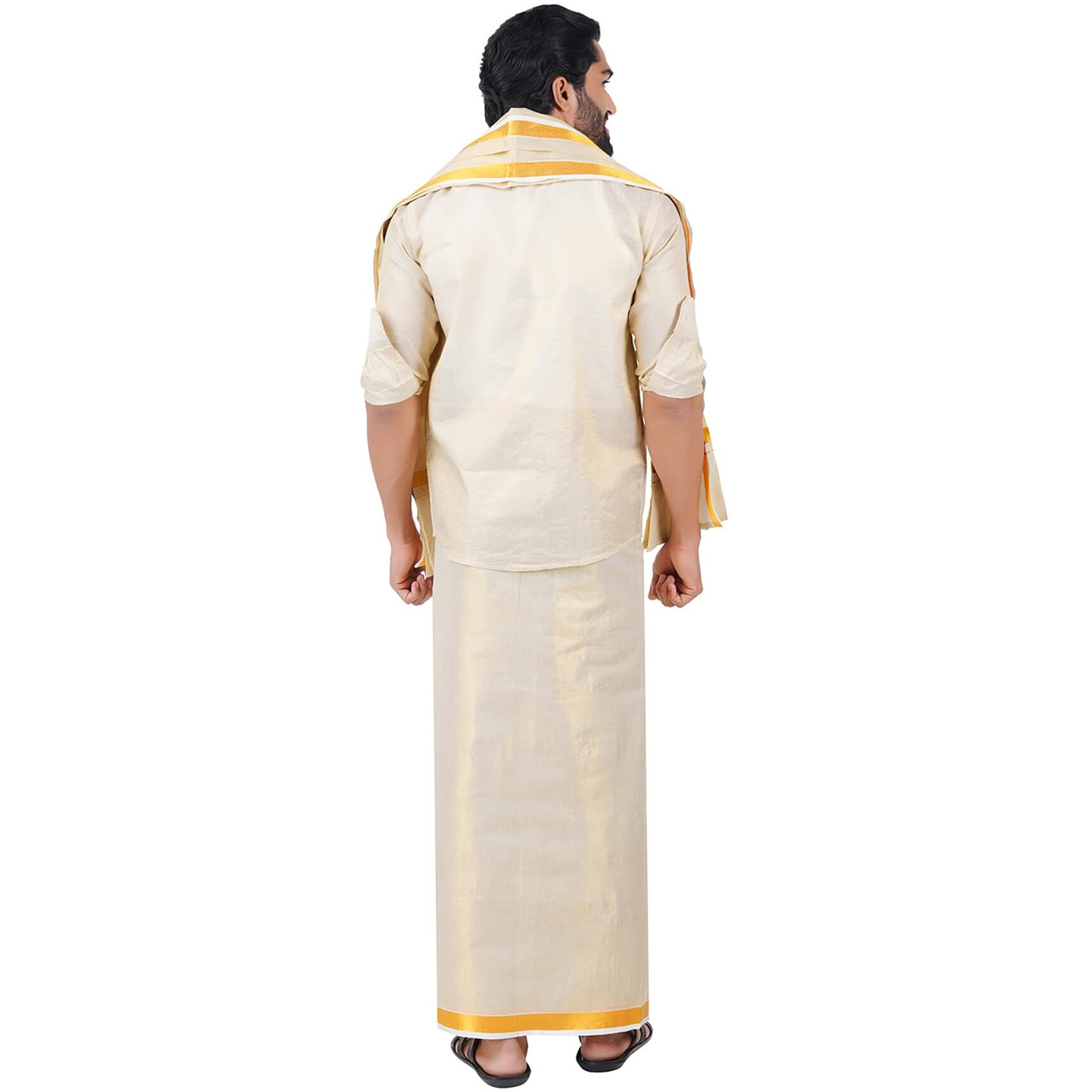 Prakasam Cotton Men's Tissue 3In1 (Shirt,Dhoti And Towel) Set (Shirt 42 + Dhoti 1.28X4.00 Mtrs + Towel 1.80 Mtrs)