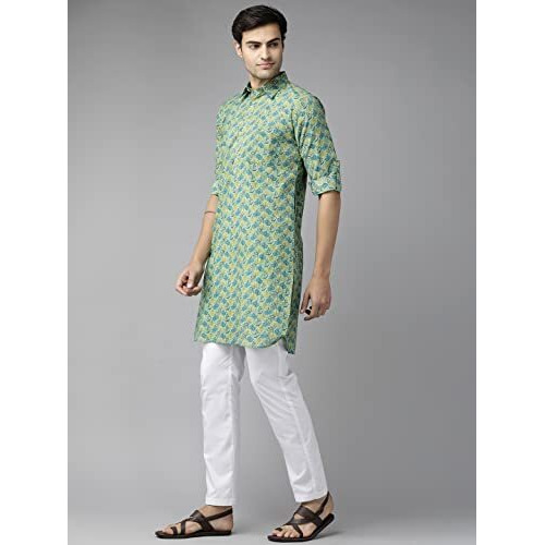 See Designs Men Green Regular Pure Cotton Pathani Printed Men's Kurta_Sdpkt1143L