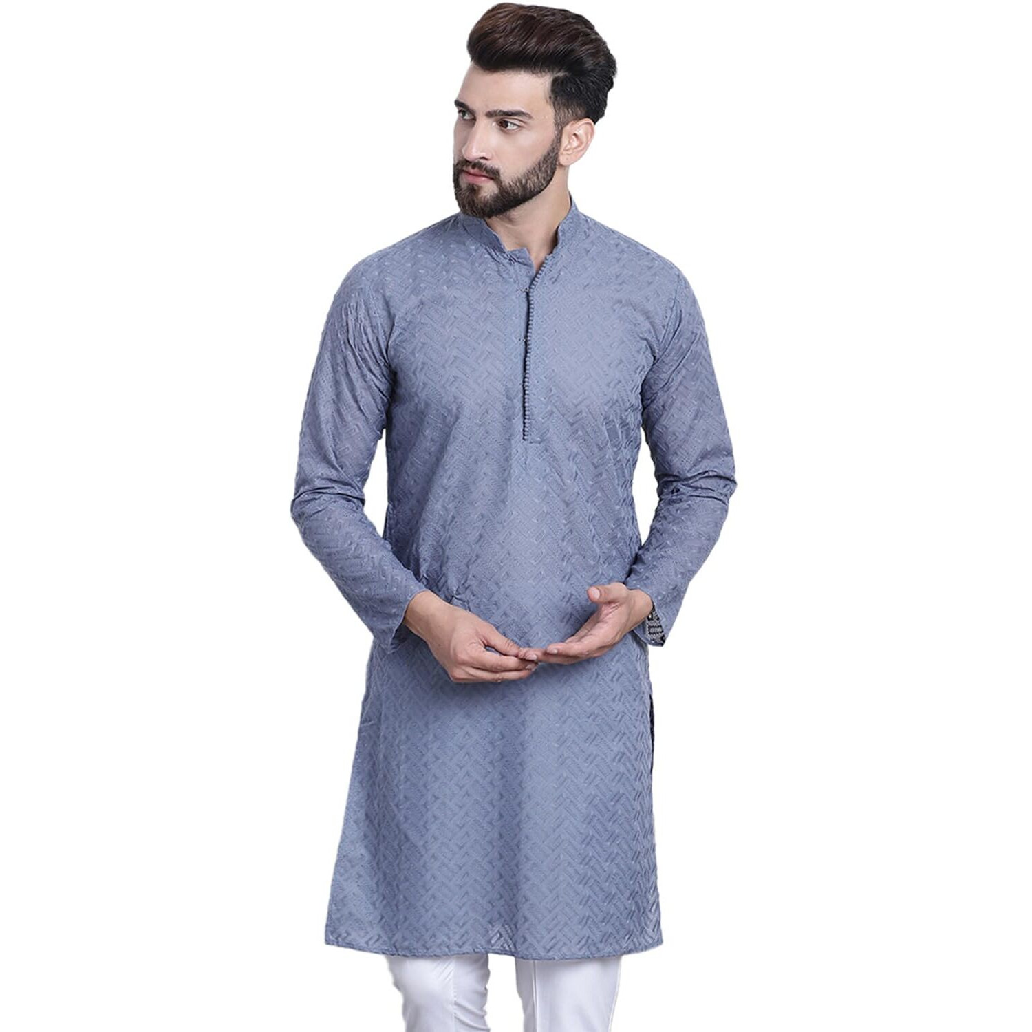 Sojanya (Since 1958 Festive Heritage Elegant Chikankari Grey Kurta For Men