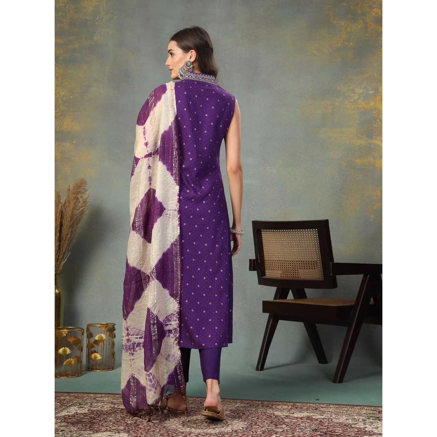 Stylum Women's Khari Printed & Embroidered Rayon A-Line Kurta Dupatta Set (Kdvoilwilliam40_Violet, L)