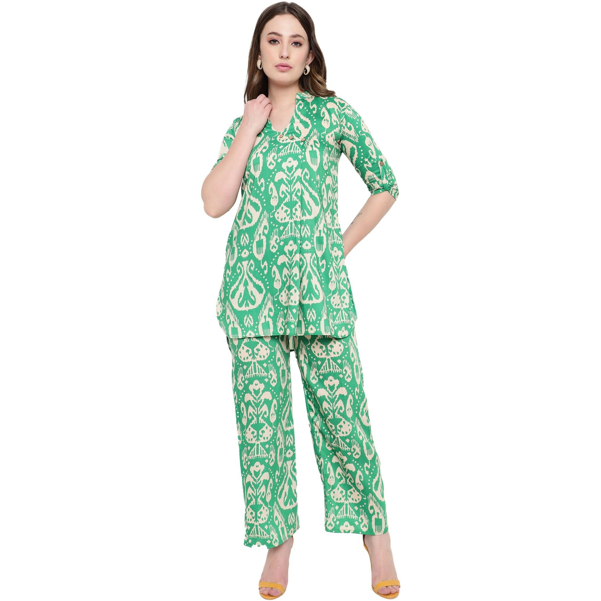 Sugathari Women's Dress Batik Green V-Neck Co-Ods Set For Women (Co-Ods 97 Batik Green S)