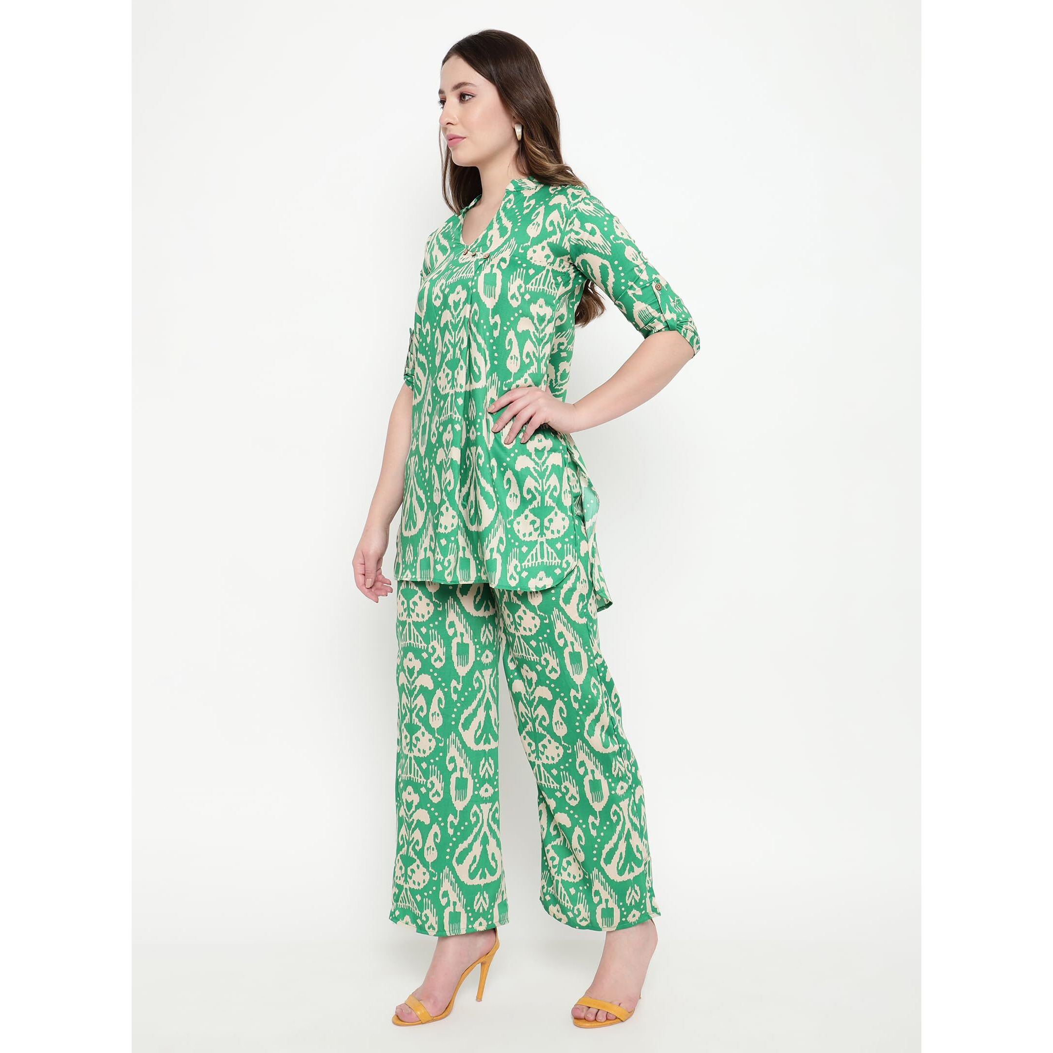 Sugathari Women's Dress Batik Green V-Neck Co-Ods Set For Women (Co-Ods 97 Batik Green S)
