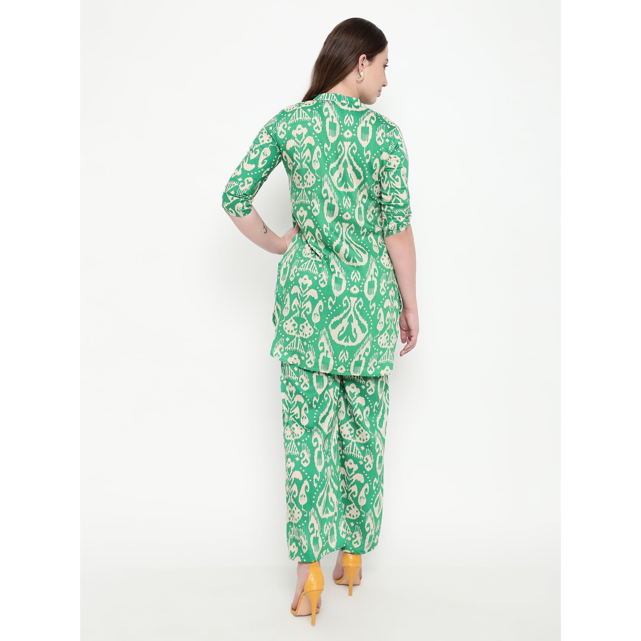 Sugathari Women's Dress Batik Green V-Neck Co-Ods Set For Women (Co-Ods 97 Batik Green S)