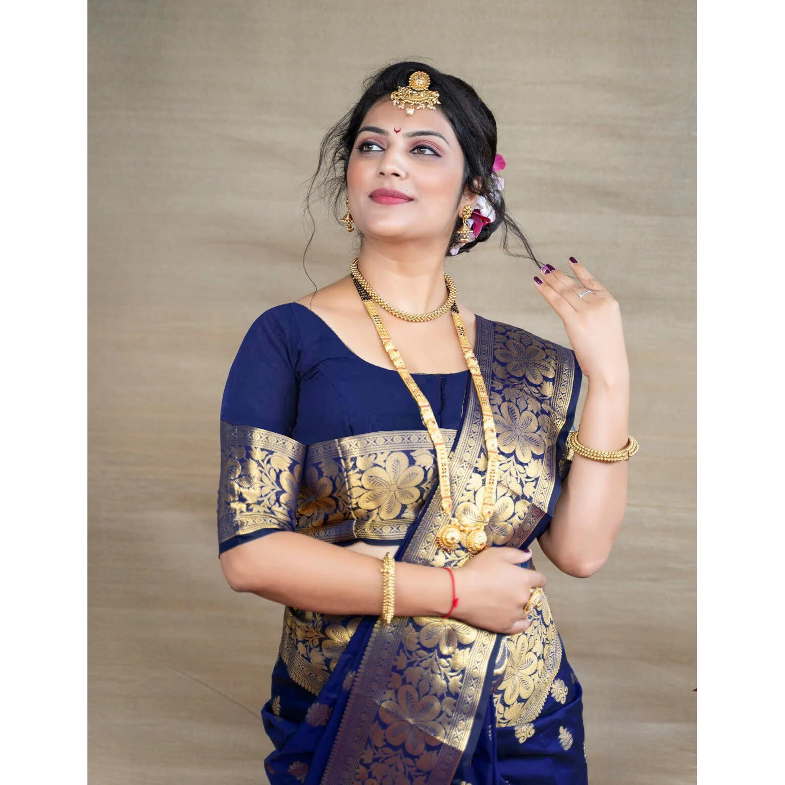 Sugathari Women's Banarasi Saree Pure Kanjivaram Silk Saree Soft New Ladies 2025 Design Wear Pattu Sarees Latest Sadi Party Sari Collections With Blouse Piece (San Pari-226-Navy Blue)