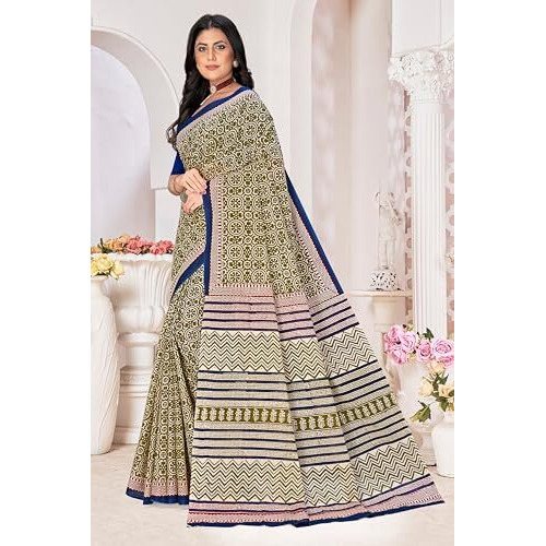 Tamaira Fashion Women's Hand Block Printed Pure Cotton Mulmul Saree Without Blouse Piece(2506_Mehendi)