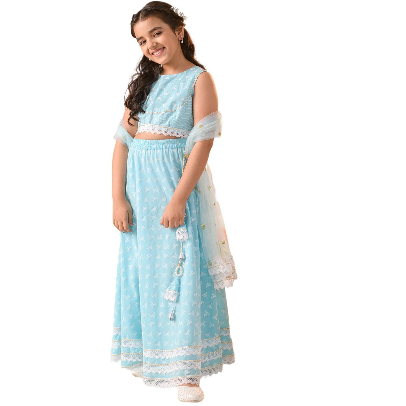 Pspeaches Girl's Cotton Lehenga Choli (L-Bluekhaddi_Blue_10-12Y)