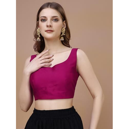 Womanista Women's Taffeta Solid Sleeveless Regular Fit Sequinned Blouse (Bl_41_Pink Xl)