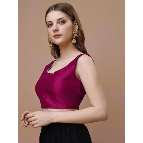 Womanista Women's Taffeta Solid Sleeveless Regular Fit Sequinned Blouse (Bl_41_Pink Xl)