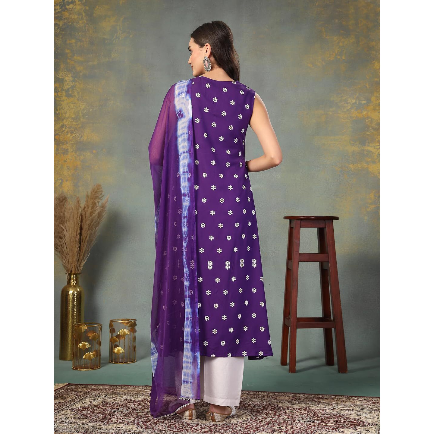 Stylum Women's Floral Printed & Embroidered Rayon A-Line Kurta Dupatta Set (Kdvoilrasna44_Violet, Xxl)