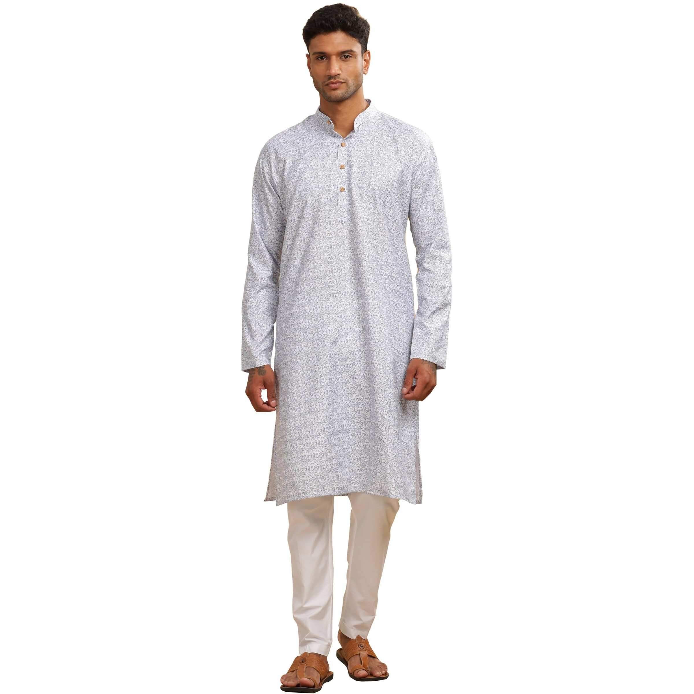 Be Active Men's Printed Blue Kurta Set || Men Kurta Pajama || Men Kurta Pajama Set || Kurta Pajama For Men (C-Rf0048 Set 2 Xl)