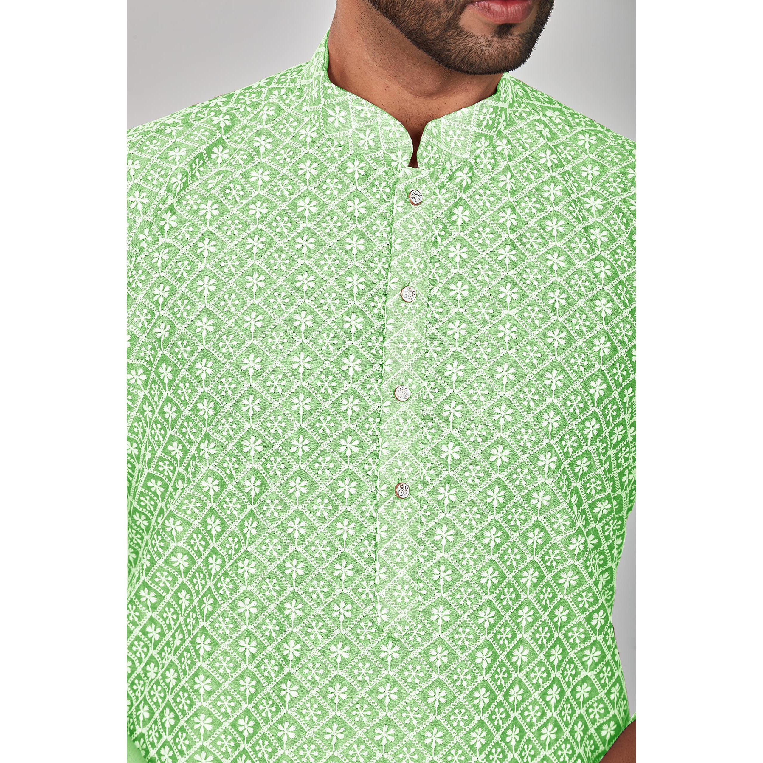 Be Active Men's Embroidered Lucknowi Green Kurta Set || Men Kurta Pajama || Men Kurta Pajama Set || Kurta Pajama For Men (Rfsk0013 15 Set S)