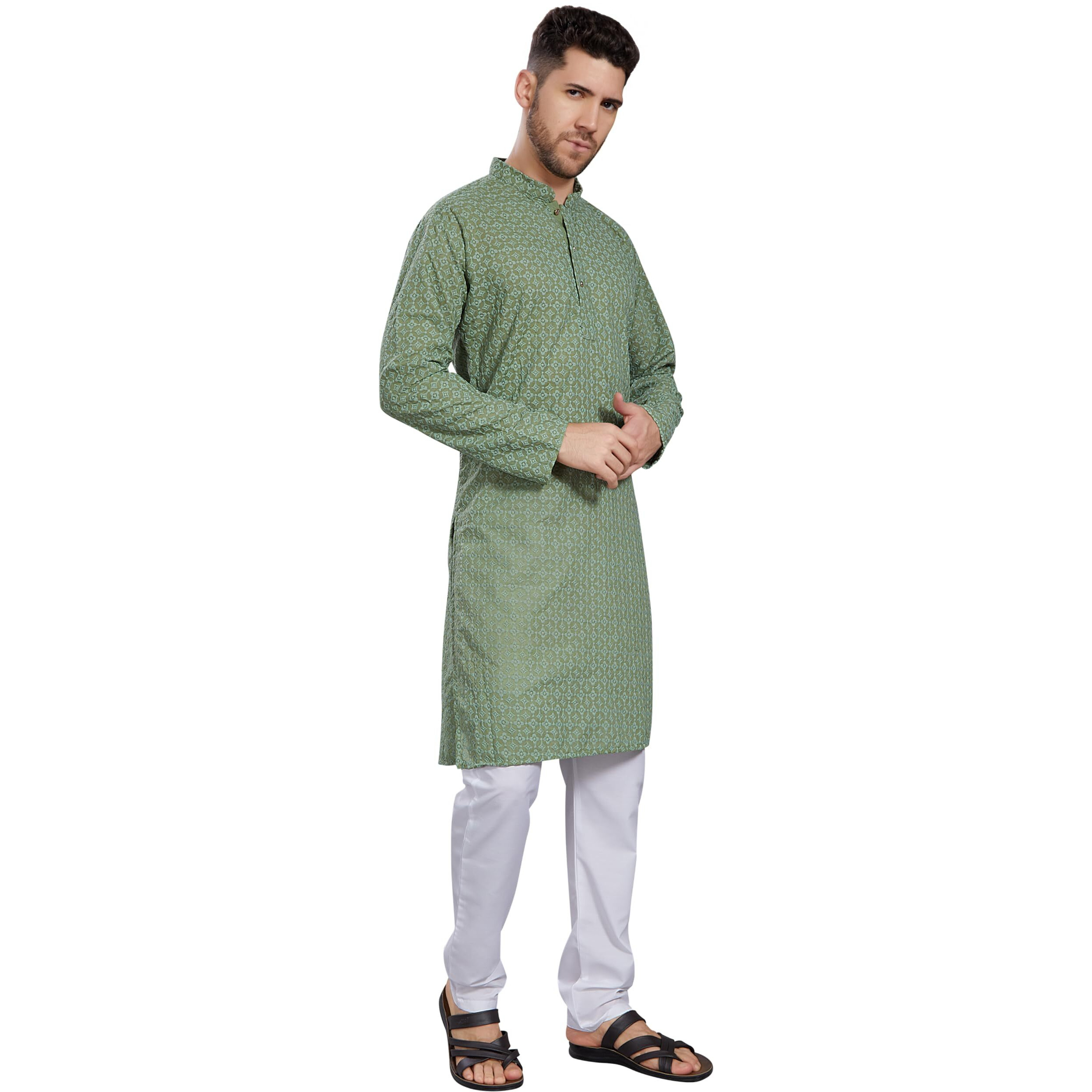 Divisive Men's Thread Embroidered Cotton Blend Only Slim Fit Kurta (Dkrt790_S_Pista)