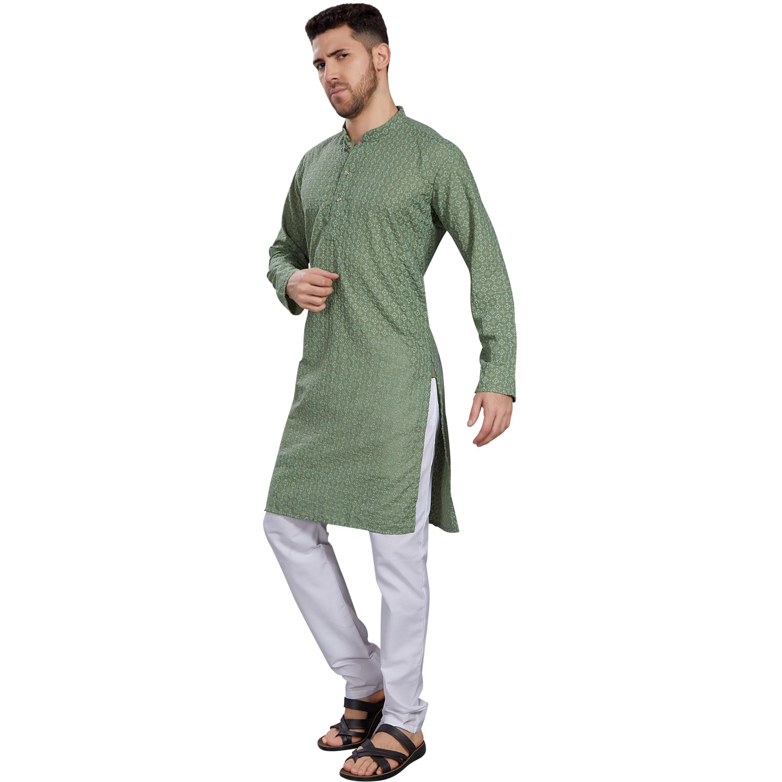 Divisive Men's Thread Embroidered Cotton Blend Only Slim Fit Kurta (Dkrt790_S_Pista)
