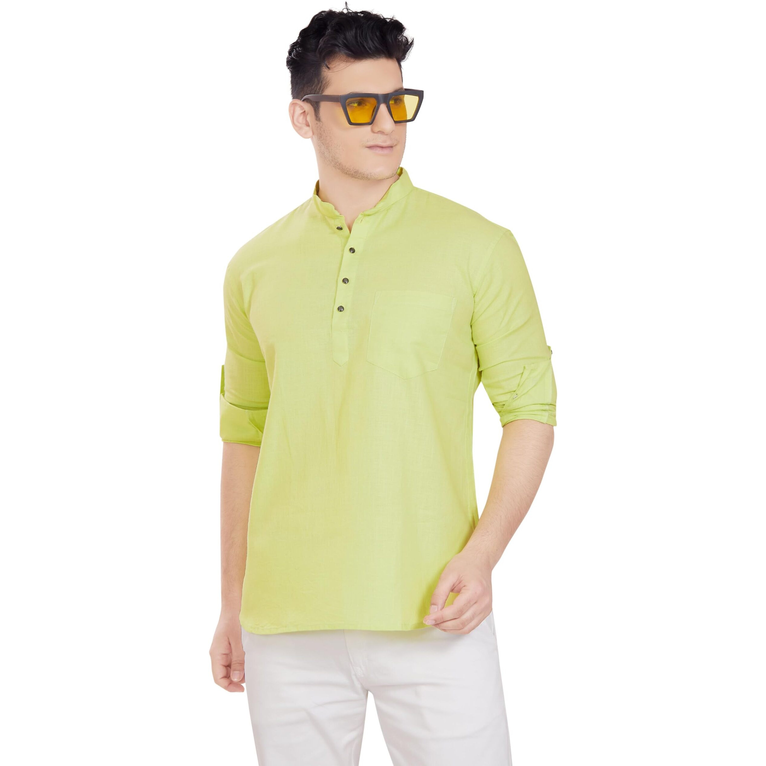 Divisive Men's Pure Cotton Relaxed Fit Short Kurta (Dkrt251_M_Lemon)