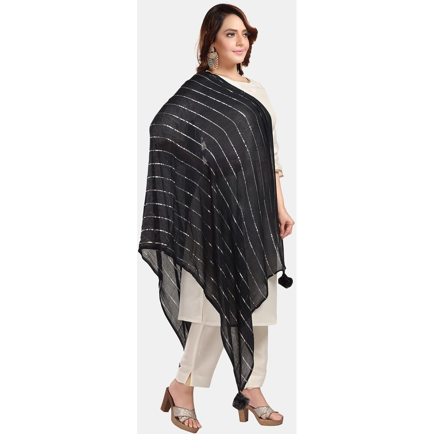 Fabme Shimmer Embellished Soft Cotton Dupatta - Pack Of 2 - Black, Red