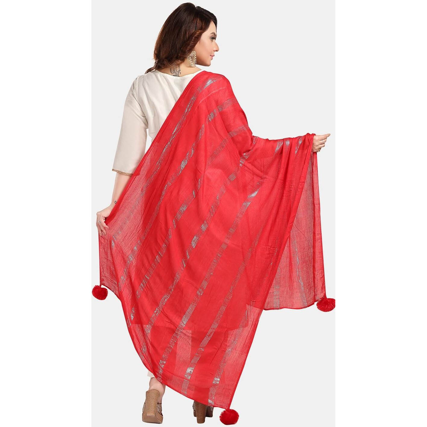 Fabme Shimmer Embellished Soft Cotton Dupatta - Pack Of 2 - Black, Red