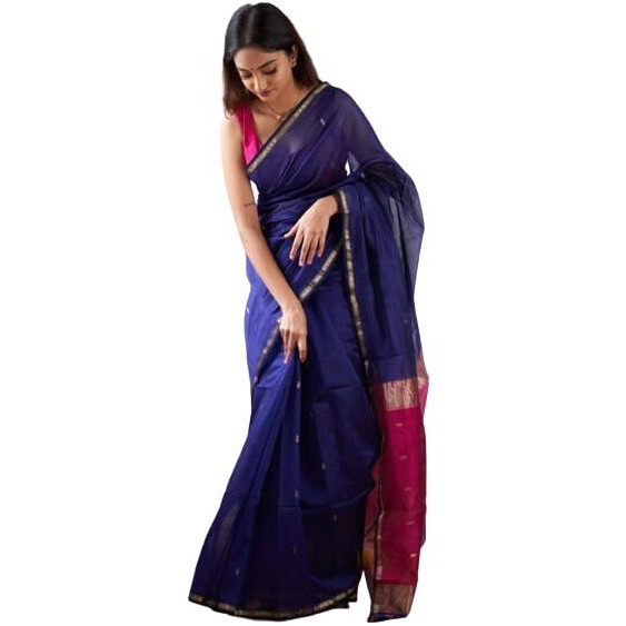 Flosive Women's Cotton Woven Soft Silk Saree With Blouse Piece Multicolor (Blue)