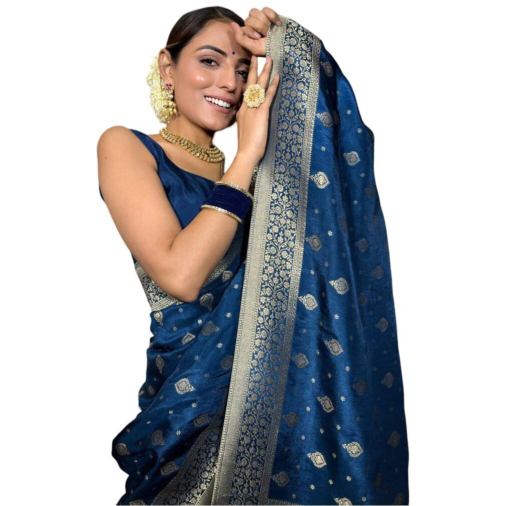 Flosive Women's Kanjivaram Silk Saree With Weaving Work With Blouse (Rama)