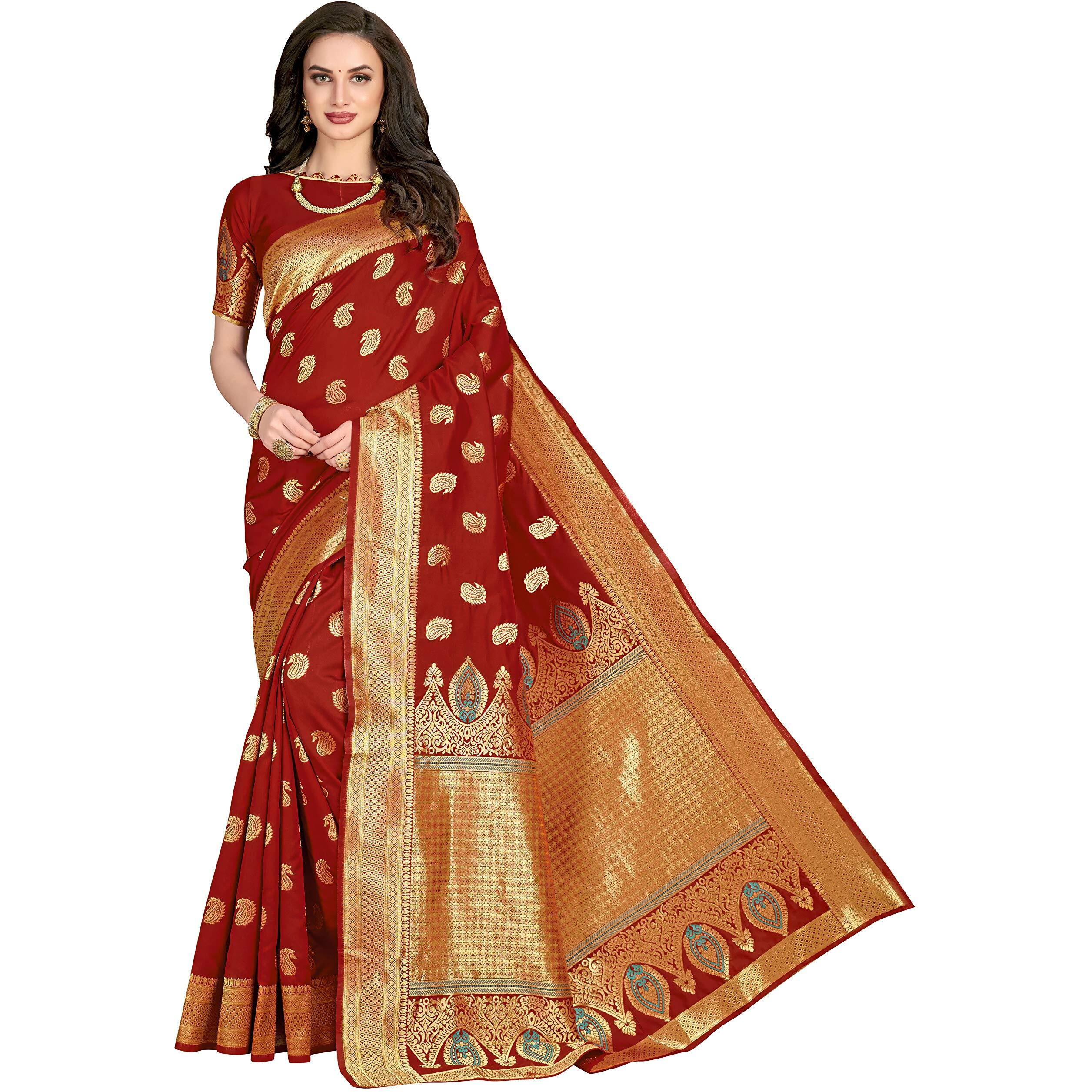 Glory Sarees Women's Banarasi Silk Saree (W_Silk105Maroon_Maroon)