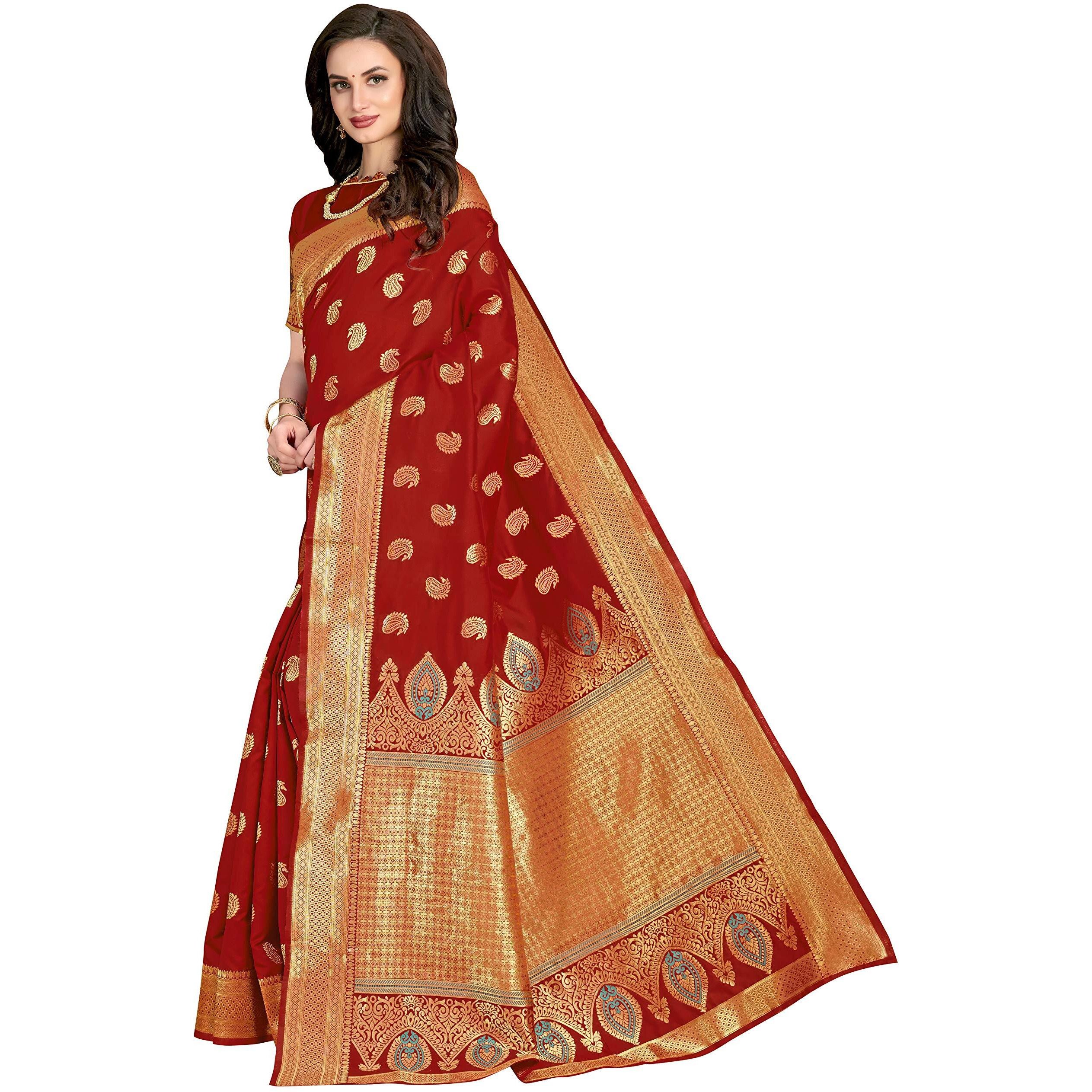 Glory Sarees Women's Banarasi Silk Saree (W_Silk105Maroon_Maroon)