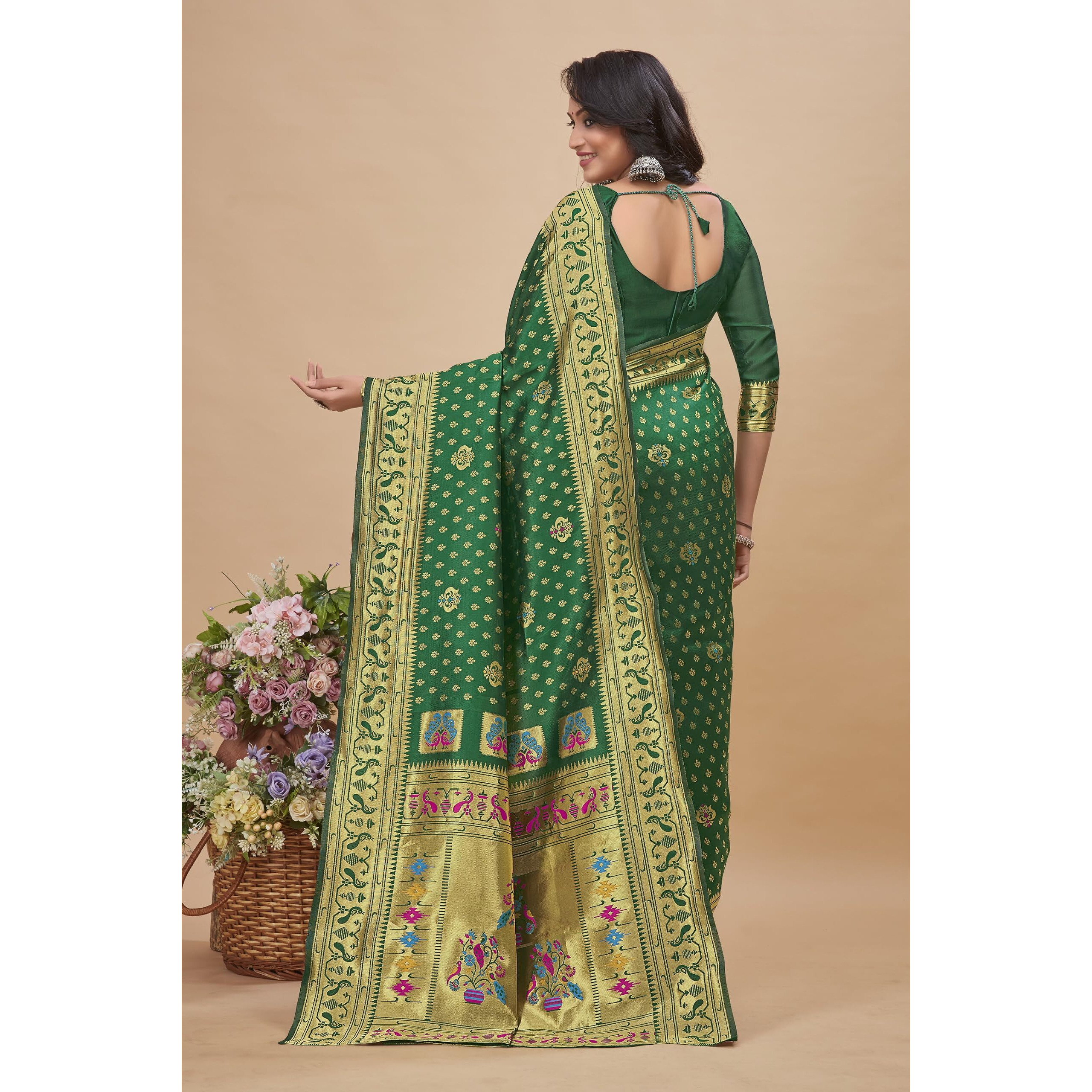 Glory Sarees Womens Banarasi Silk Saree With Blouse Piece (Paithani_Saree102_Green)