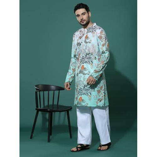 Greciilooks Men's Cotton Solid Regular Fit Kurta Set (Gl-M154&Mp105_Pistachio Green_M)