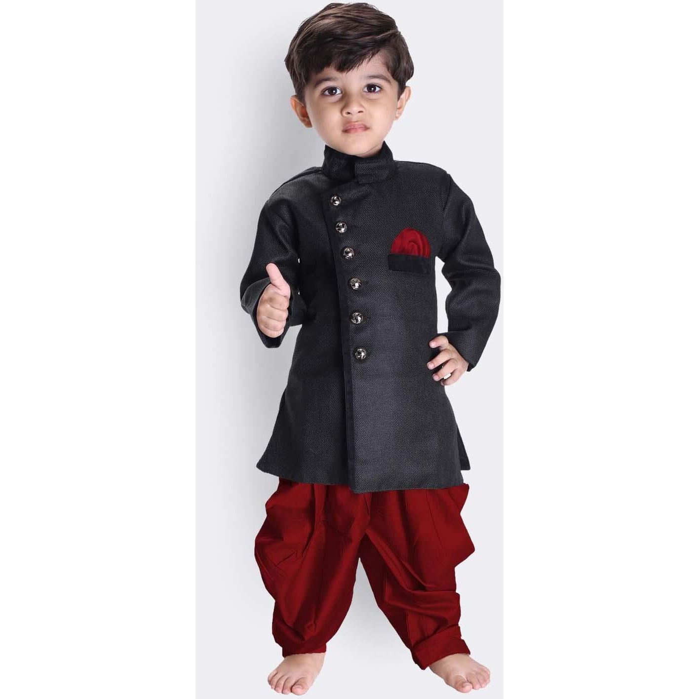 Jbn Creation Boys Cotton Blend Black Sherwani And Dhoti Set - Elegance Redefined For Kids_Vasbsw120Ma_26